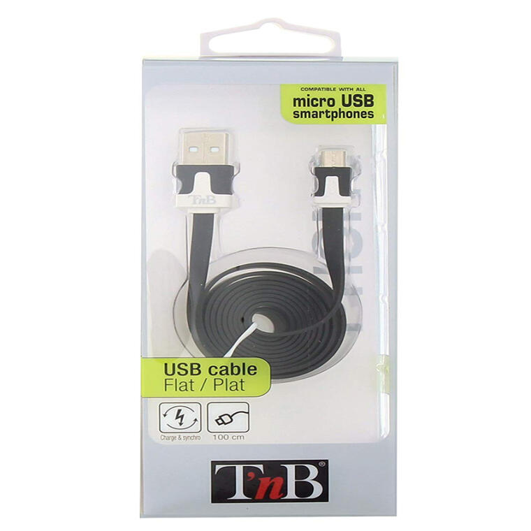 TnB CBFLAT1BK USB plug to Micro USB plug Flat Cable with packing