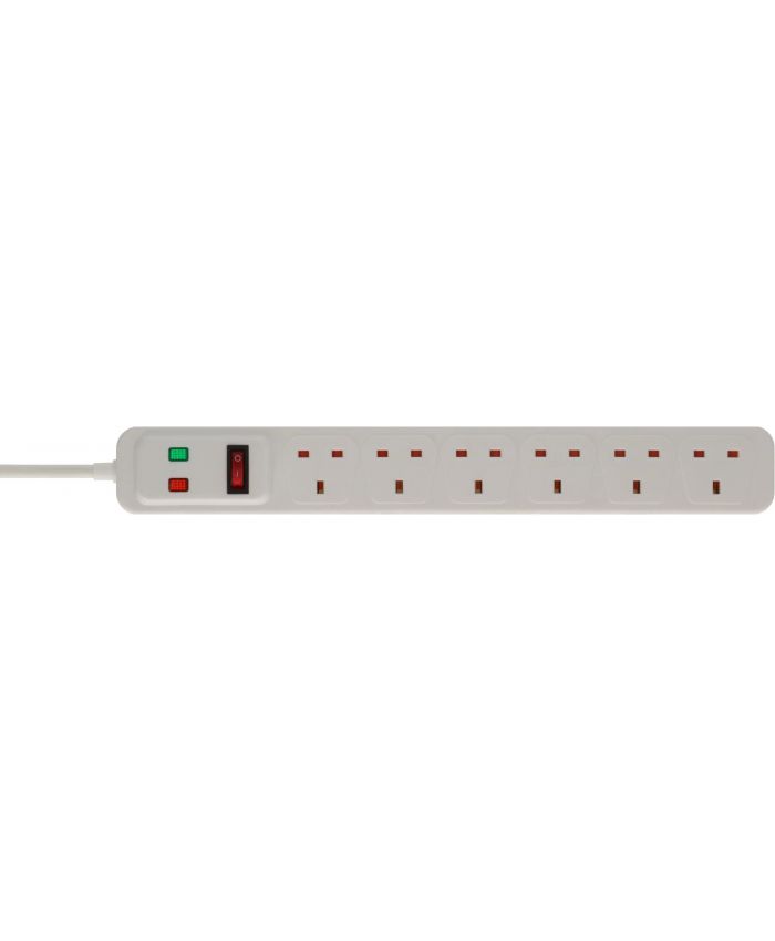 EXTENSION SOCKET UK 6 WAY + SW SURGE PROTECTOR 2M