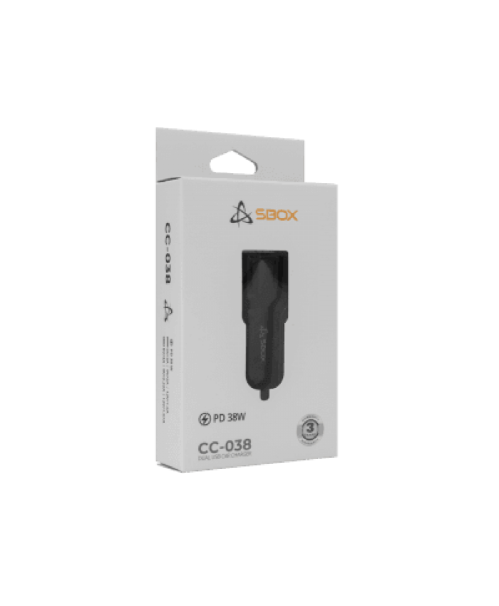 USB CAR CHARGER SBOX CC-038 / 2 OUTPUTS - 38 W Black