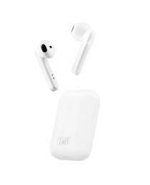 white shiny tws earphones