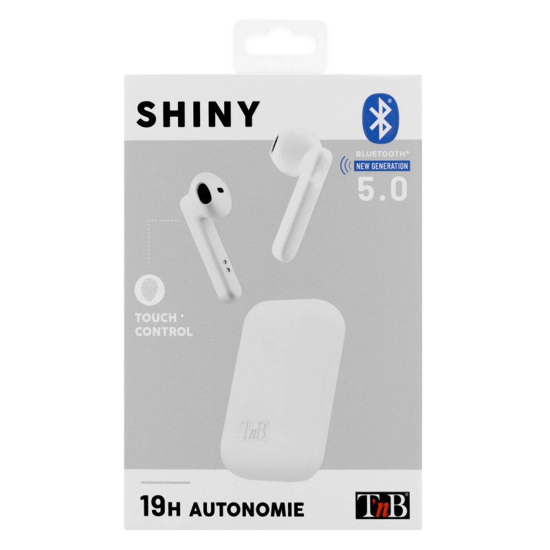 white shiny tws earphones 2