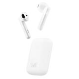white shiny tws earphones