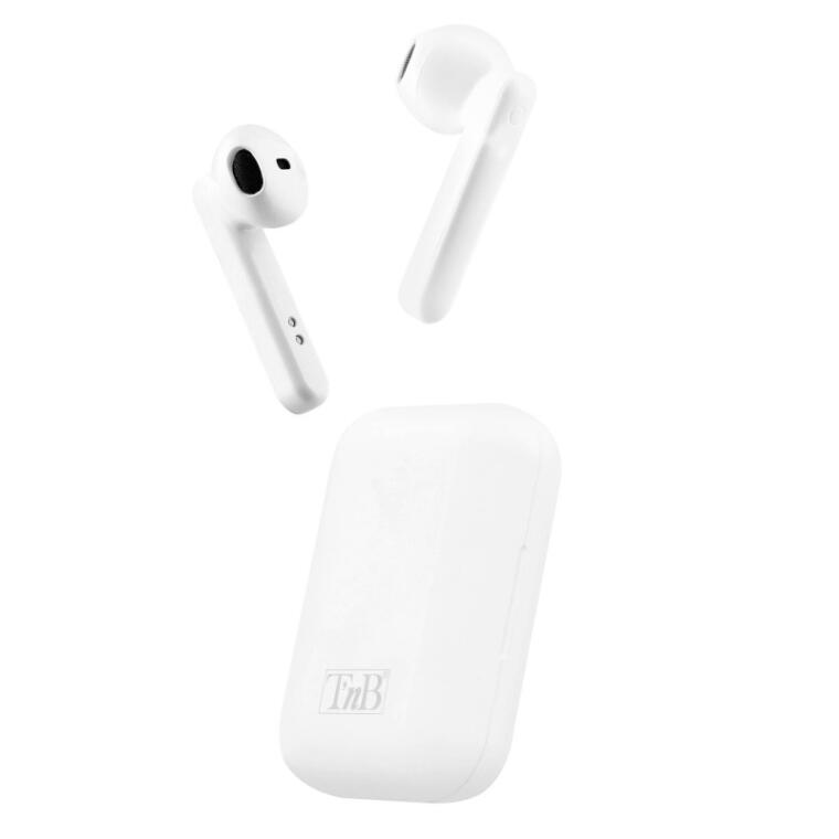 white shiny tws earphones